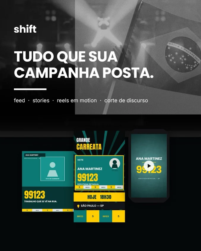 Kit de campanha: feed, story e reels de uma candidatura